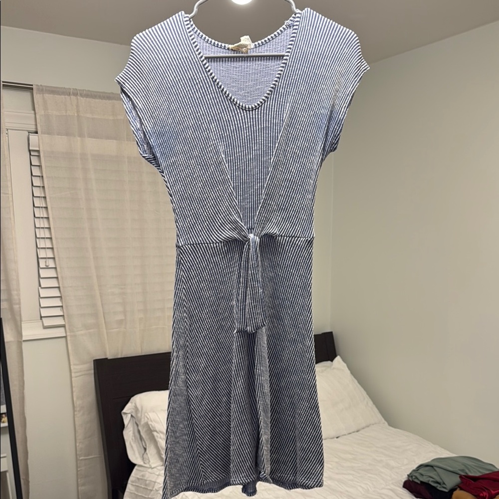 Light Blue Casual V-Neck Cap Sleeve Sundress